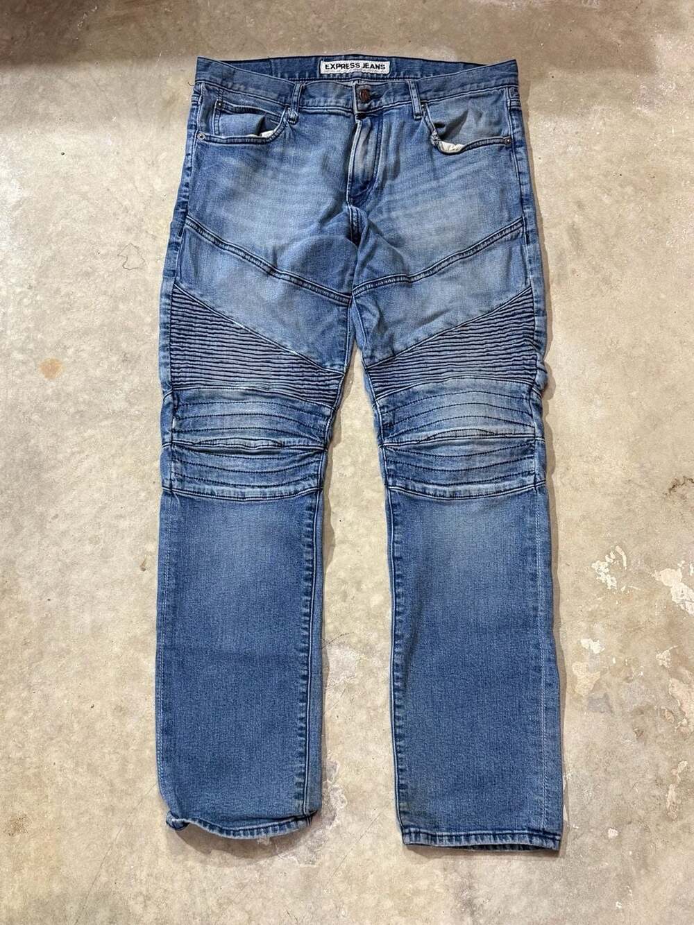 Express Jeans Mens Slim Fit Rocco Slim Leg Moto Biker Denim Jeans Size 32x32
